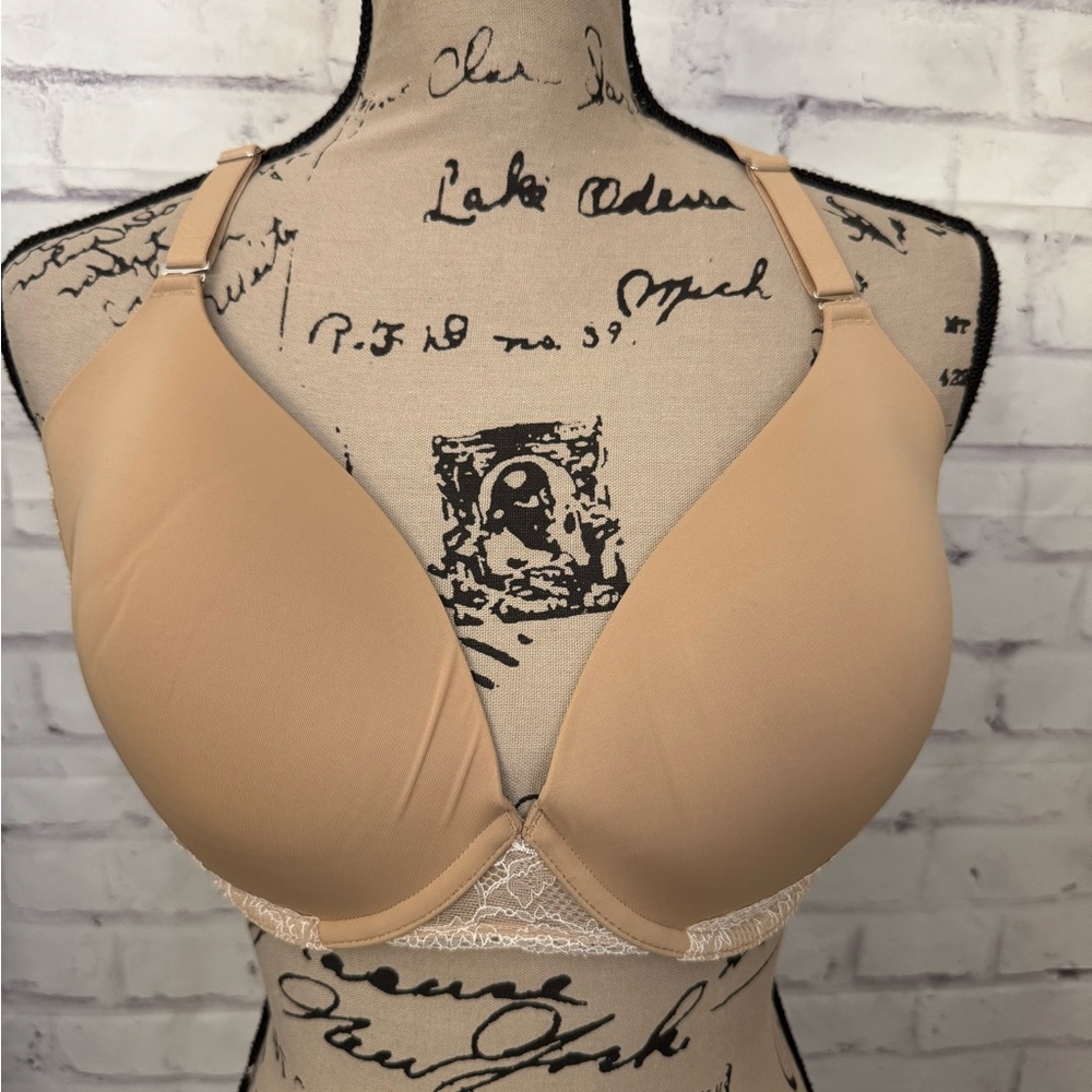 Soma Bra Size 34DDD‎ Memorable Full Coverage Lace Trim Underwire Beige Racerback